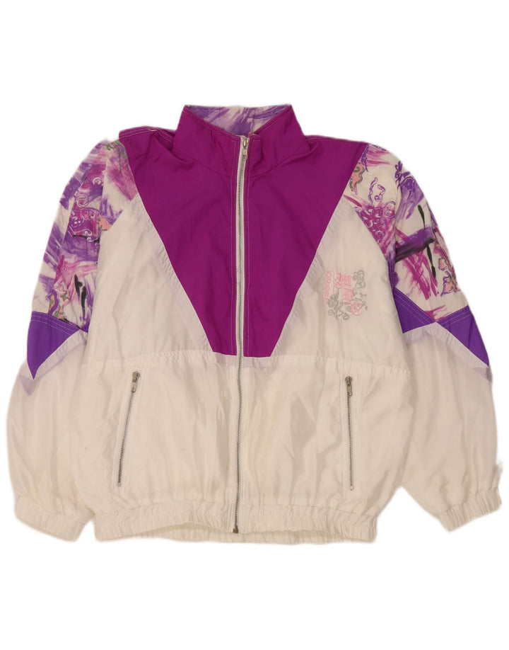 Vintage Damen-Trainingsanzug-Oberteil, übergroß, Jacke, EU 36, klein, Weiß, Farbblock
