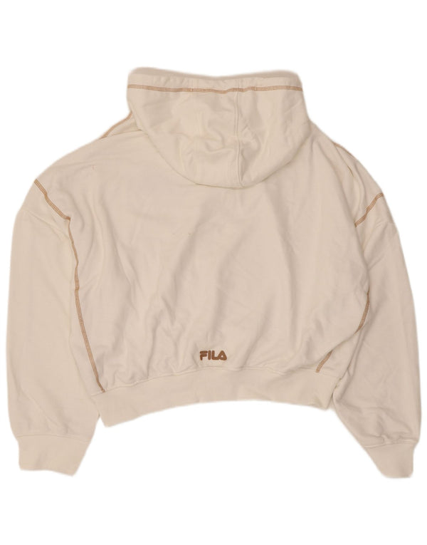 Fila Damen Crop Oversized Hoodie Pullover UK 16 Large Weiße Baumwolle