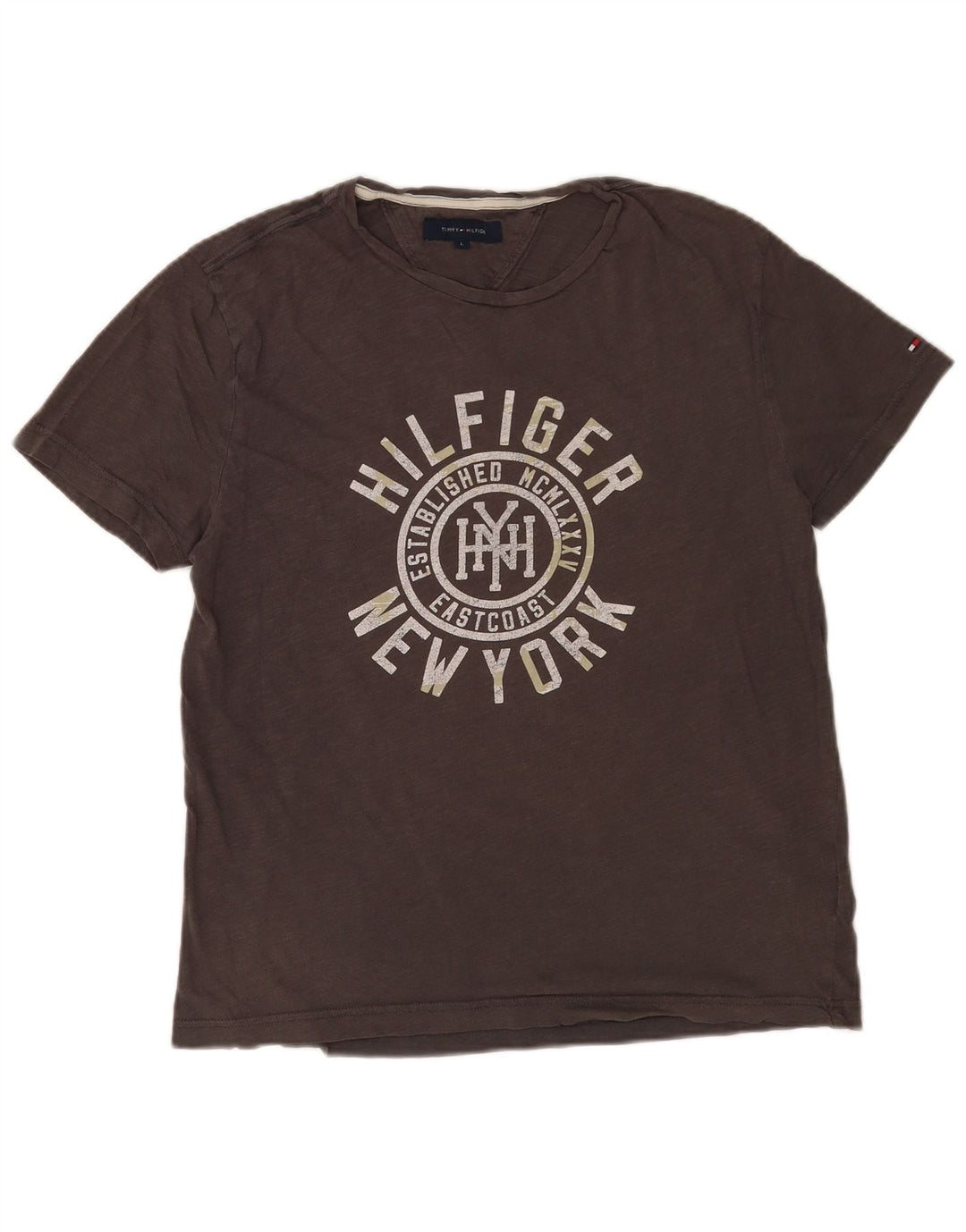 Tommy Hilfiger Herren-T-Shirt mit Grafik, groß, aus grauer Baumwolle