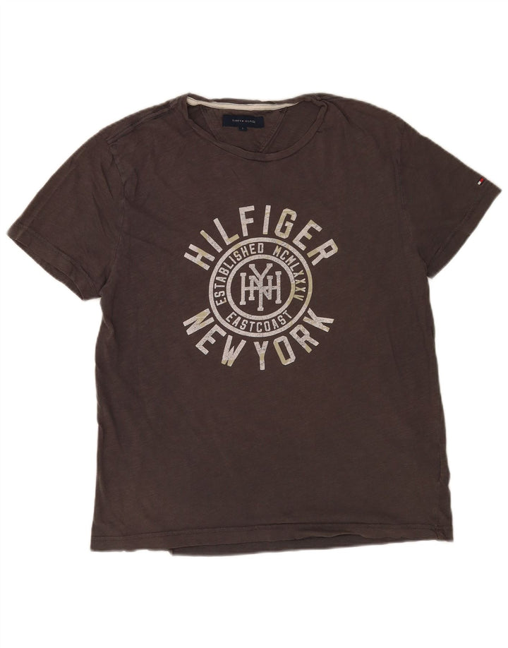 Tommy Hilfiger Herren-T-Shirt mit Grafik, groß, aus grauer Baumwolle