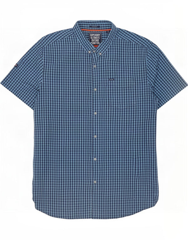 Superdry Herren-Kurzarmhemd mit regulärer Passform, 3XL, Marineblau, Gingham-Baumwolle