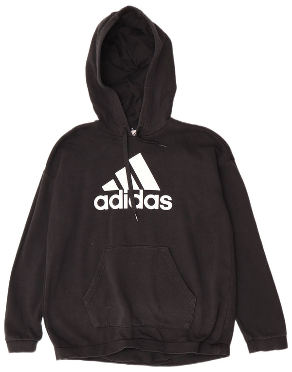 Adidas Womens Graphic Oversized Hoodie Pullover UK 12/14 Mittelschwarze Baumwolle