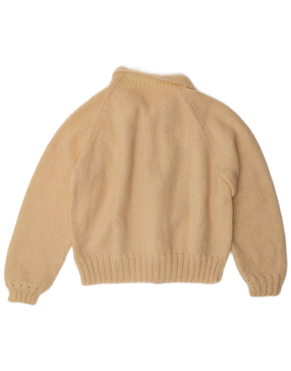 Vintage Damen Crop Cardigan Pullover UK 14 Medium Beige Floral