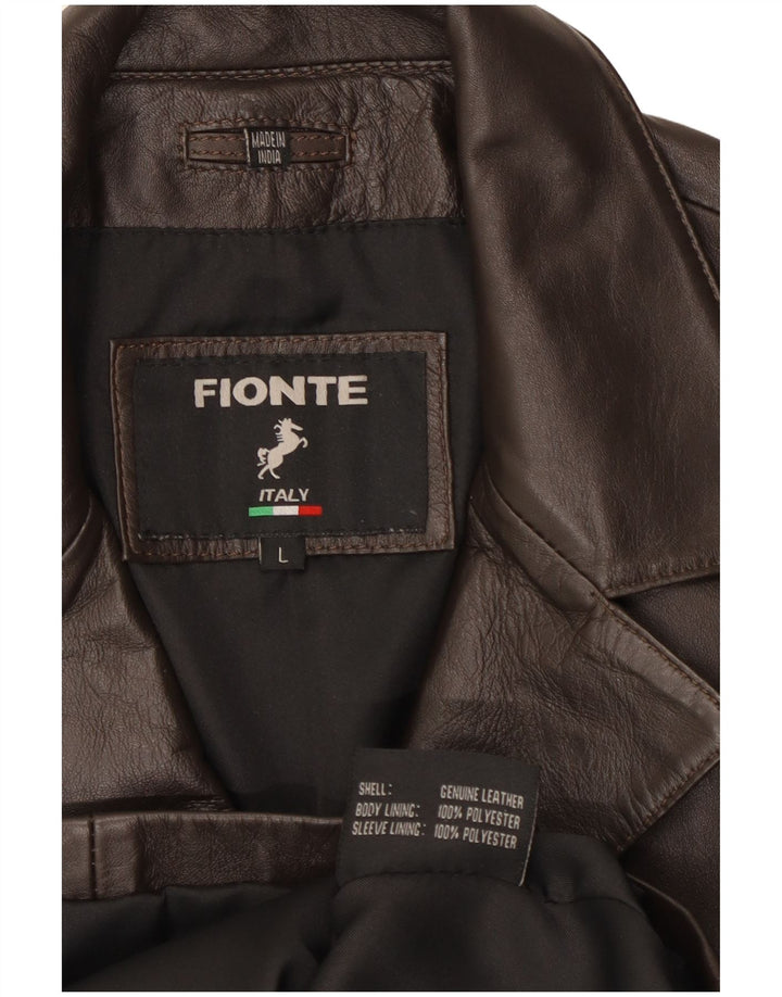 Fionte Damen-Blazerjacke aus Leder mit 4 Knöpfen, UK 16, großes braunes Leder