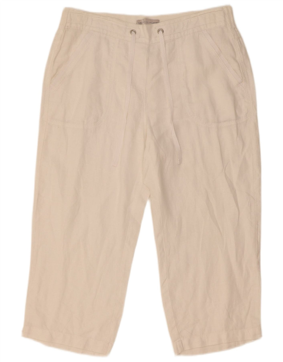 Gerade Capri-Hose für Damen von Marks & Spencer, W32, L21, weißes Leinen