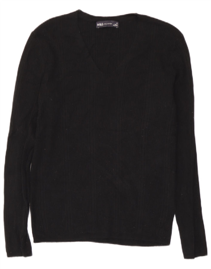 Marks & Spencer Damen Top Langarm UK 10 Small Schwarz gestreifte Viskose