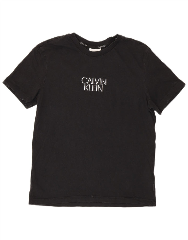 Calvin Klein Herren Grafik-T-Shirt-Oberteil aus mittelschwarzer Baumwolle
