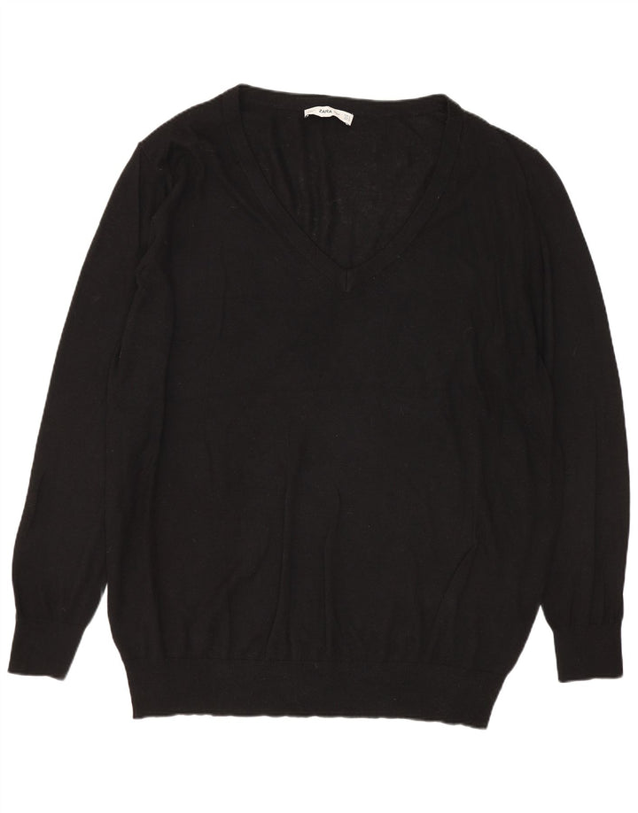 Zara Damen-Pullover, übergroß, V-Ausschnitt, Gr. 14, Mittelschwarz, Modal