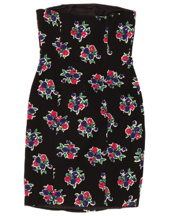 Trägerloses Kleid für Damen von Max Mara, UK-Größe 12, Mittelschwarz, Blumenmuster, Baumwolle