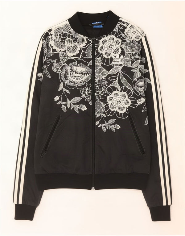 Adidas Damen Graphic Trainingsanzug Top Jacke UK 10 Small Black Floral