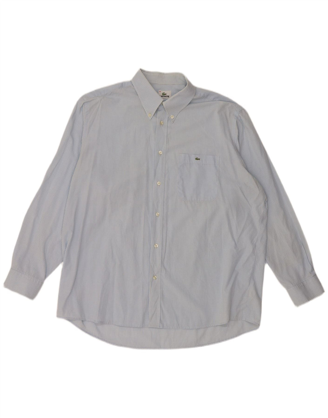 LACOSTE Mens Shirt Size 44 XL Blue Gingham Cotton