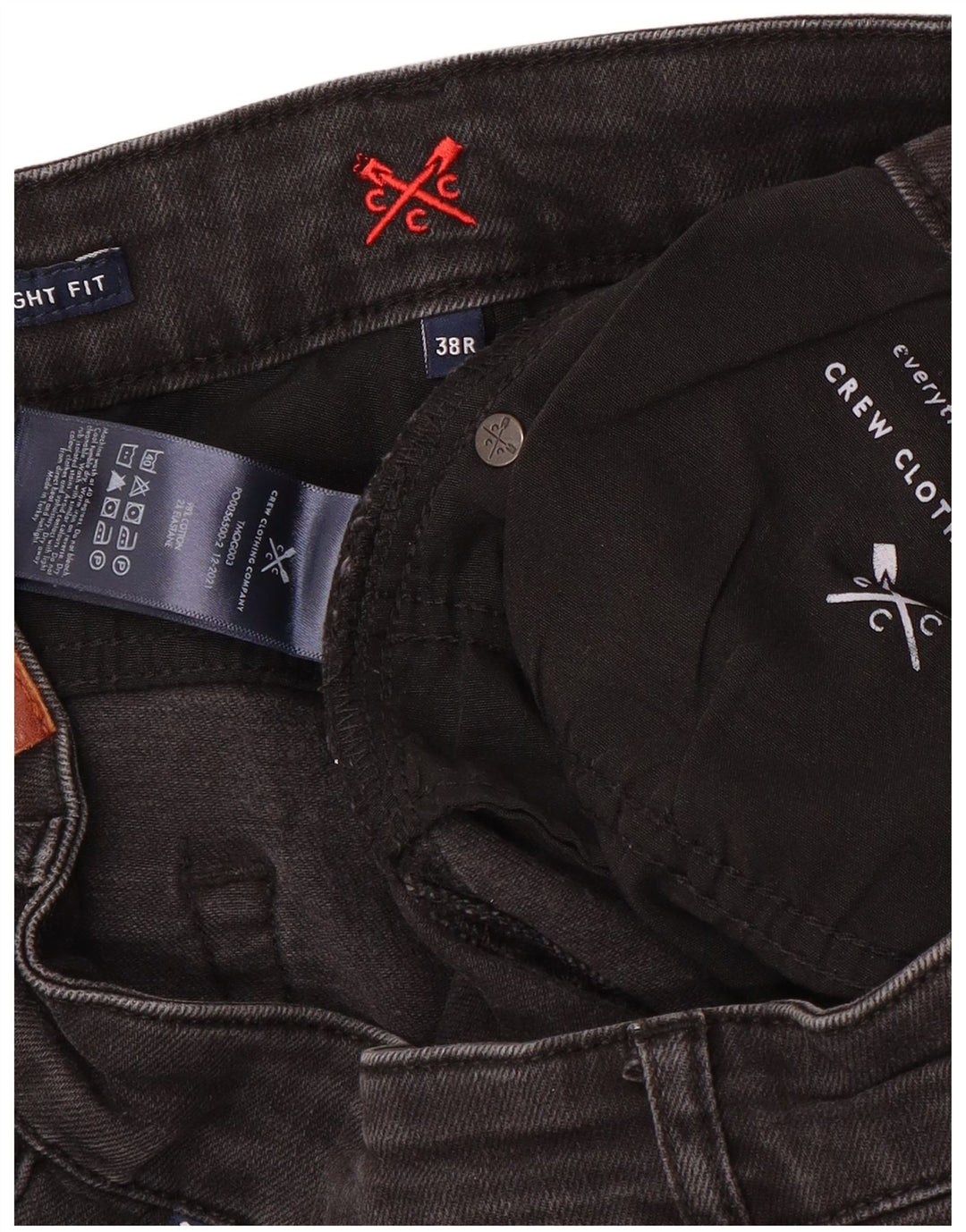 Crew Clothing Herren Straight Jeans W38 L32 Graue Baumwolle