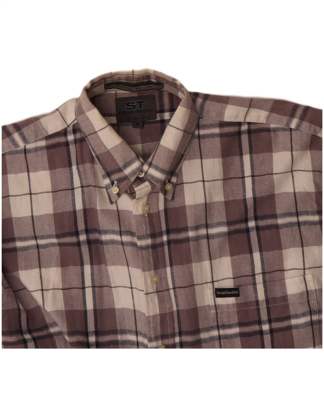 SERGIO TACCHINI Mens Flannel Shirt Medium Grey Check Cotton
