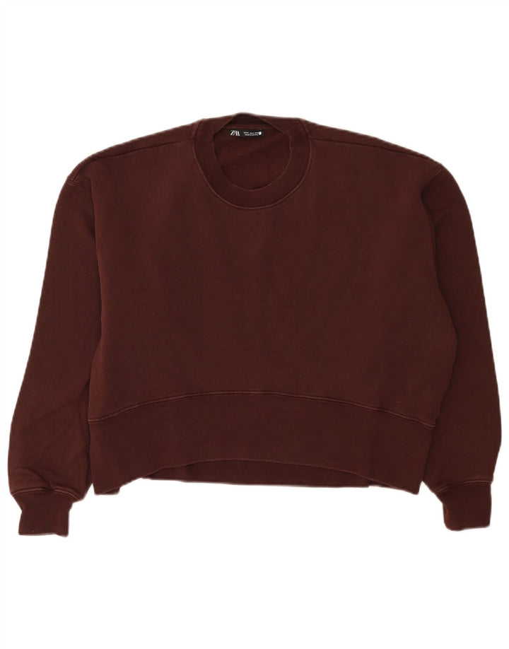 Zara übergroßer Damen-Sweatshirt-Pullover, Gr. 10, klein, Burgunderrot, Baumwolle