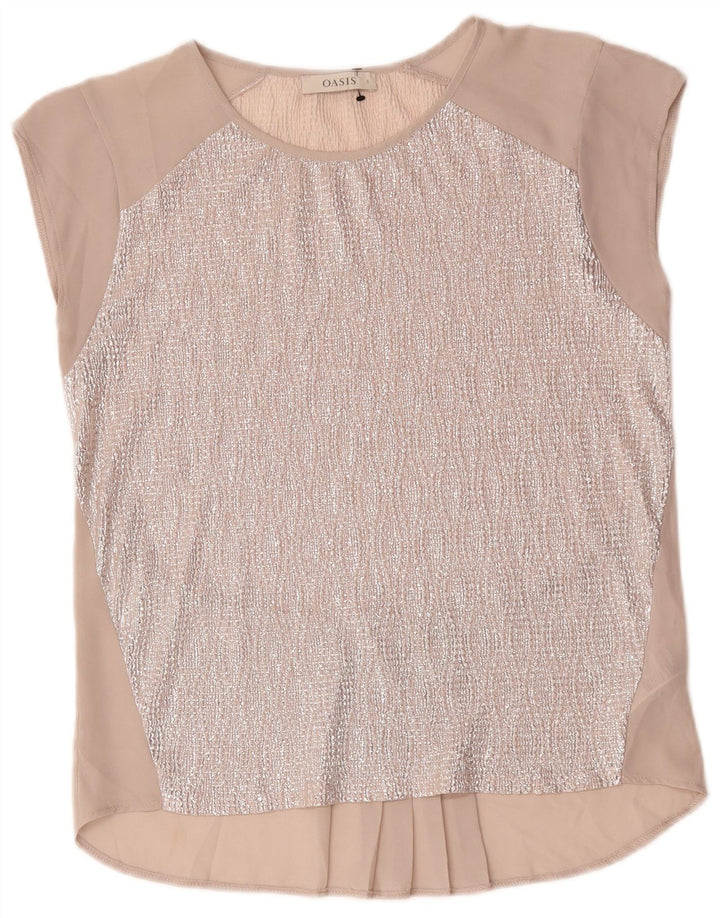 Oasis Damen-Blusenoberteil in Übergröße, UK 10, Größe S, Beige, Farbblock-Polyester