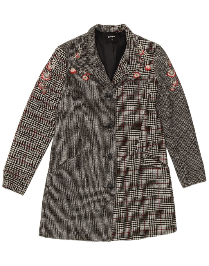Desigual Damen Mantel EU 40 Mittelgraues Patchwork-Polyester