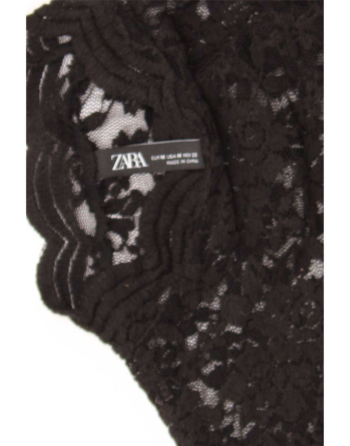 Zara Damen Crop Lace Bluse Top UK 12 Mittelschwarz geblümt