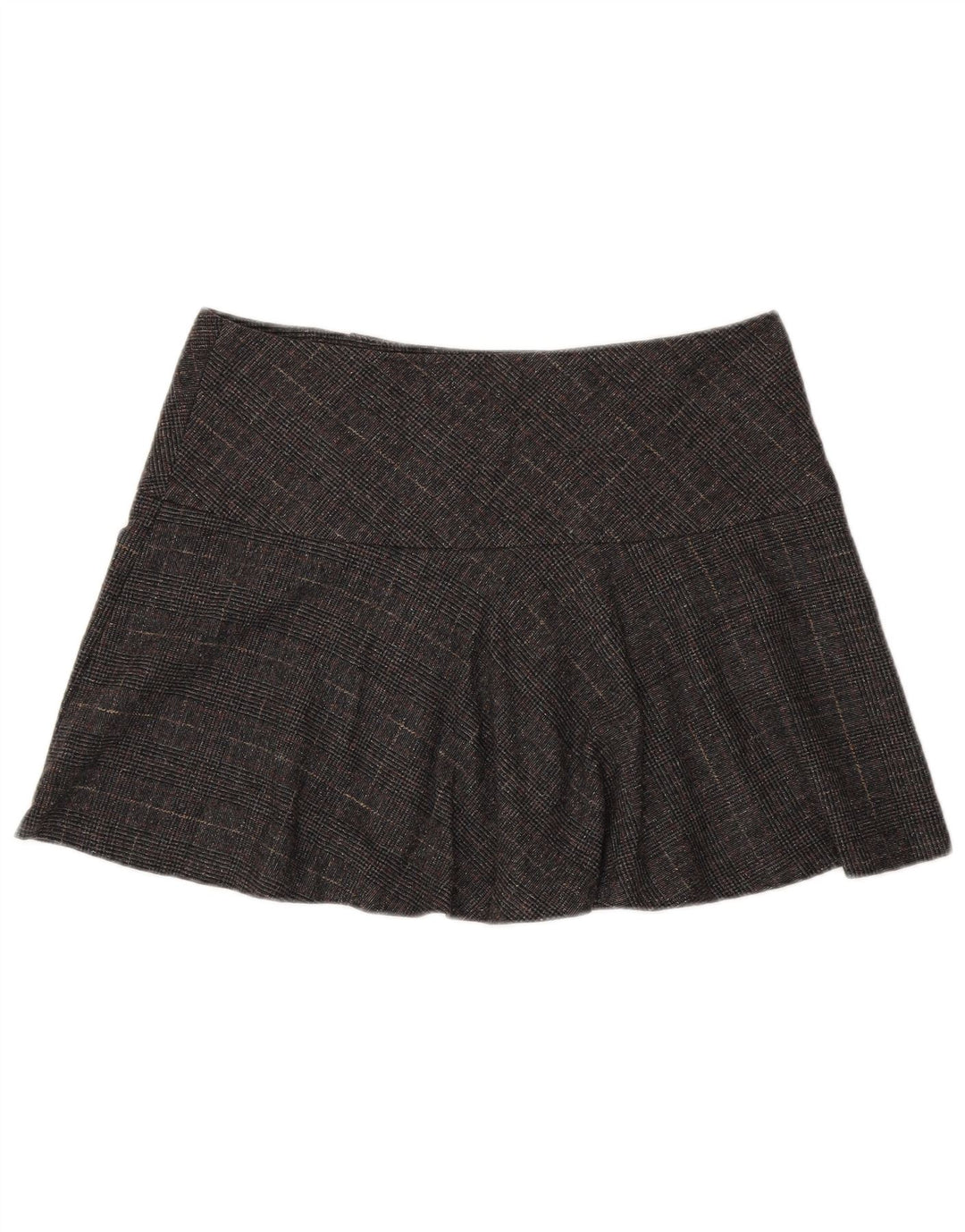 Benetton Damen Minirock IT 44 Medium W34 Graue Hahnentritt-Schurwolle
