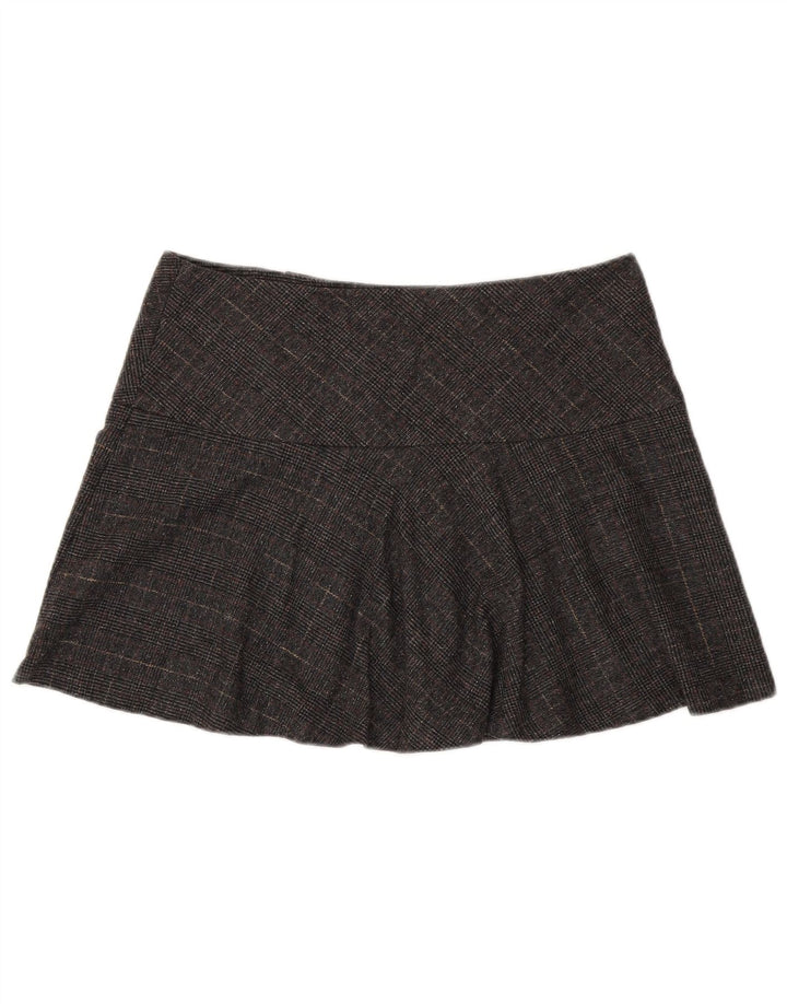 Benetton Damen Minirock IT 44 Medium W34 Graue Hahnentritt-Schurwolle