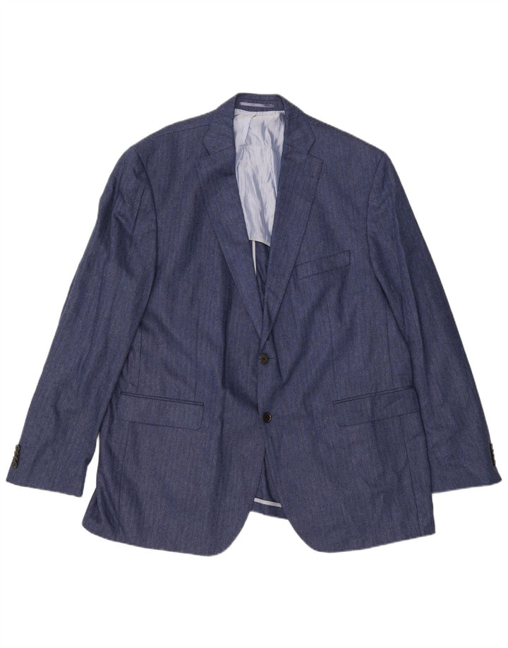 Guy Laroche Herren 2-Knopf-Blazerjacke UK 42 XL Marineblaue Herringbone-Seide