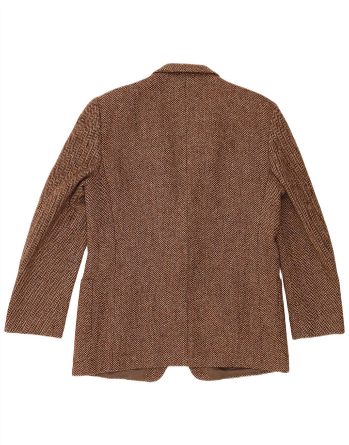 Vintage Herren 2-Knopf-Blazerjacke UK 38 Mittelbraun mit Fischgrätenmuster