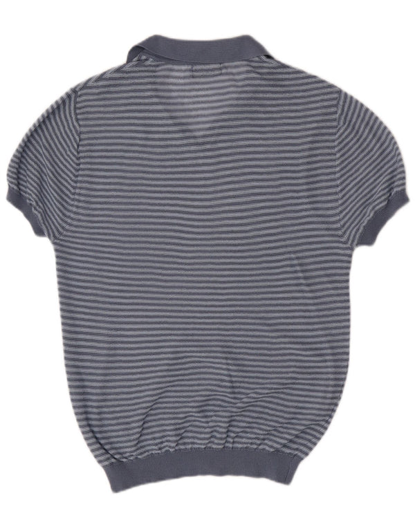 Zara Herren-Pullover mit Polokragen, kurzärmelig, groß, blau gestreift