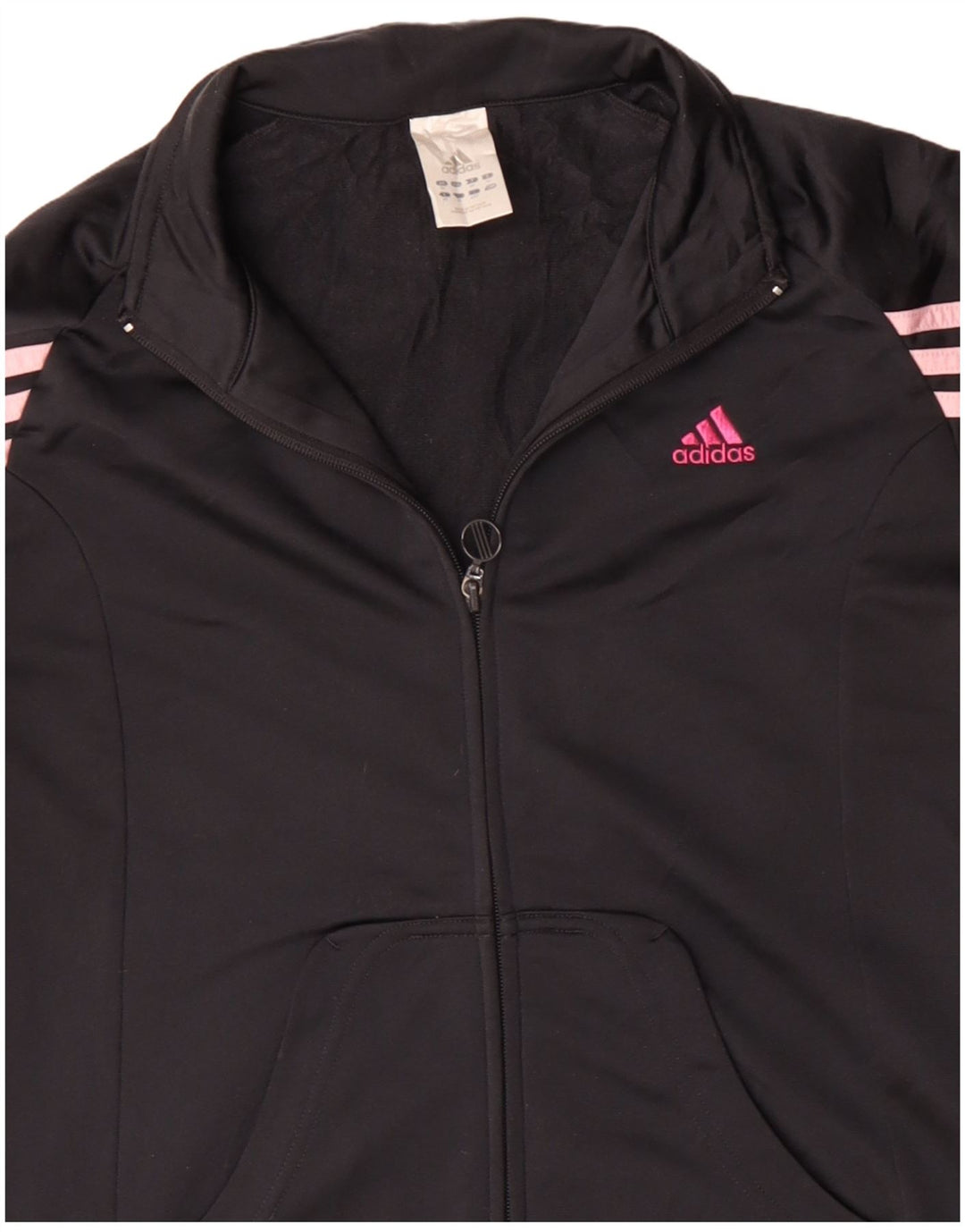 ADIDAS Damen Trainingsanzug Top Jacke UK 14 Mittelschwarzes Polyester