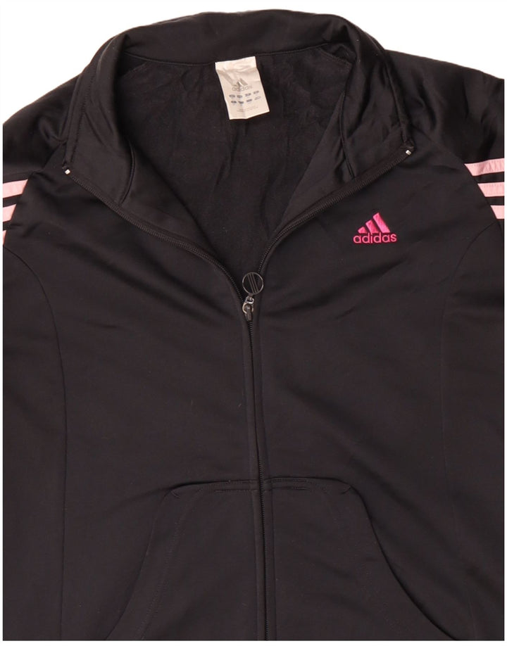 ADIDAS Damen Trainingsanzug Top Jacke UK 14 Mittelschwarzes Polyester