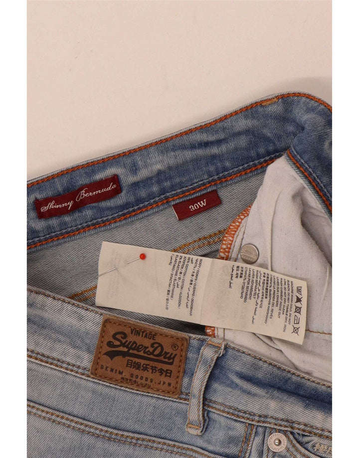 Superdry Damen Bermuda Skinny Denim Shorts W30 Mittelblaue Baumwolle