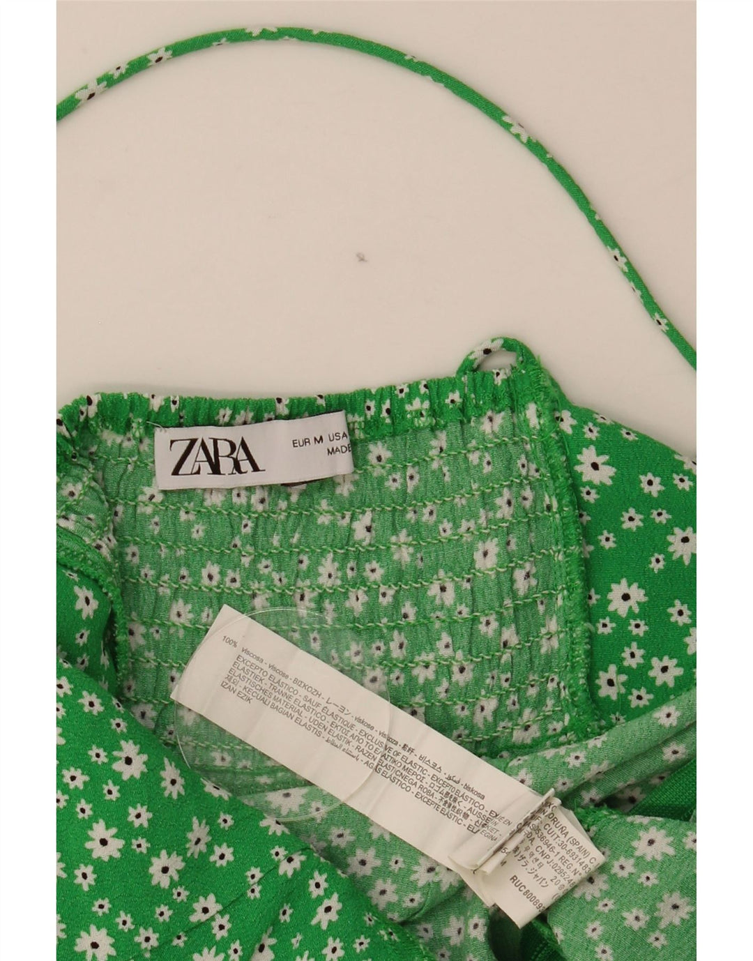 Zara Damen Sommerkleid UK 12 Mittelgrüne Viskose mit Blumenmuster