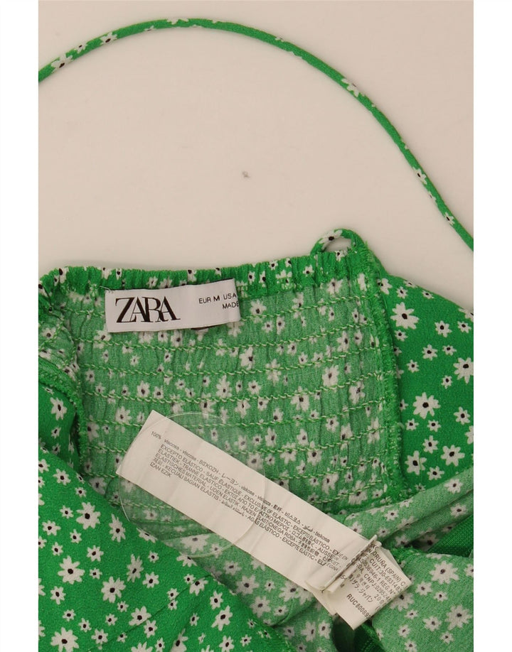 Zara Damen Sommerkleid UK 12 Mittelgrüne Viskose mit Blumenmuster
