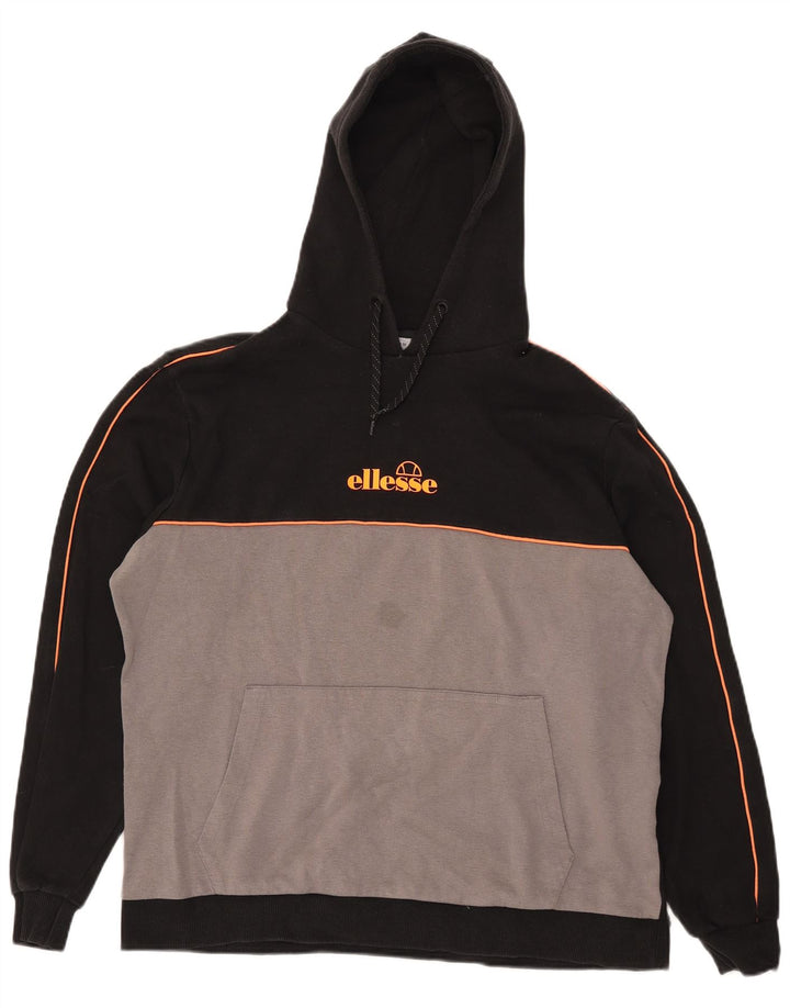 Ellesse Herren-Kapuzenpullover aus mittelschwarzer Colourblock-Baumwolle