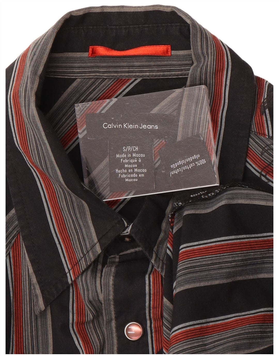 CALVIN KLEIN JEANS Herren-Grafikhemd, klein, schwarz, gestreift, Baumwolle