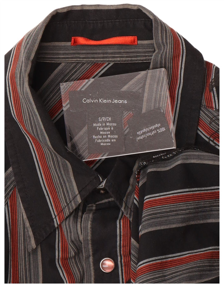 CALVIN KLEIN JEANS Herren-Grafikhemd, klein, schwarz, gestreift, Baumwolle