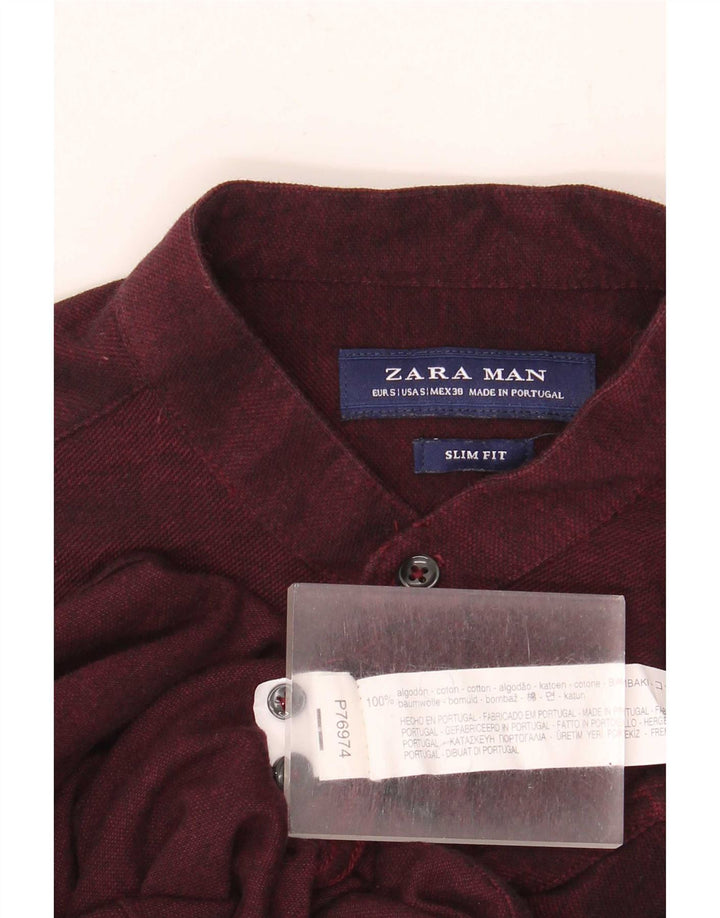 Zara Herren-Slim-Fit-Hemd, Größe S, Kastanienbraun, Baumwolle