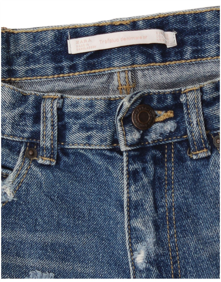 Zara Damen Distressed Denim Shorts EU 36 XS W26 Blaue Baumwolle