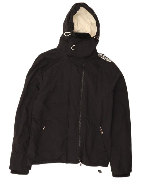 Superdry Damen-Windbreakerjacke mit grafischer Kapuze, UK 18 XL, schwarzes Nylon
