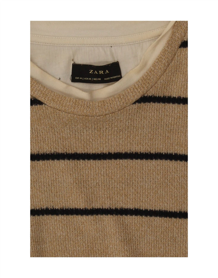 Zara Herren-Oberteil, langärmelig, mittelbeige gestreift