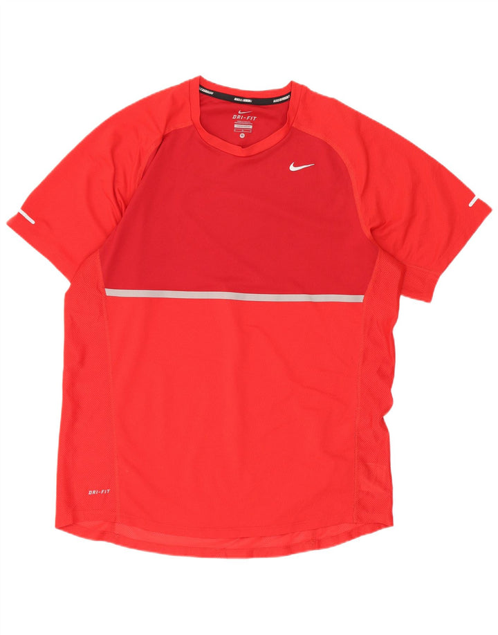 Nike Herren Dri Fit T-Shirt-Oberteil Mittelrotes Farbblock-Polyester