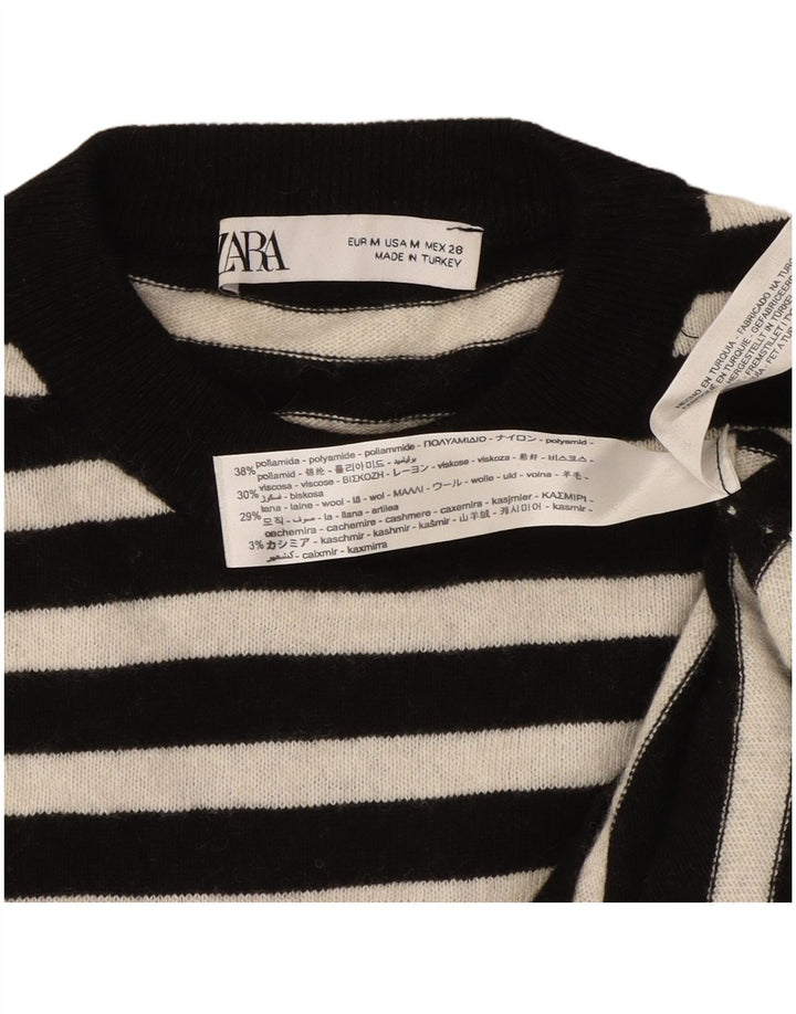 Zara Damen-Pullover mit Rundhalsausschnitt, Gr. 14, Mittelschwarz, gestreift, Polyamid