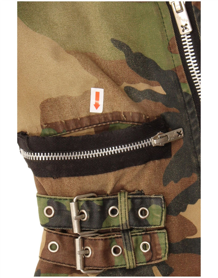 TRIPP NYC Damen Crop Military Jacke UK 10 Small Khaki Camouflage Baumwolle