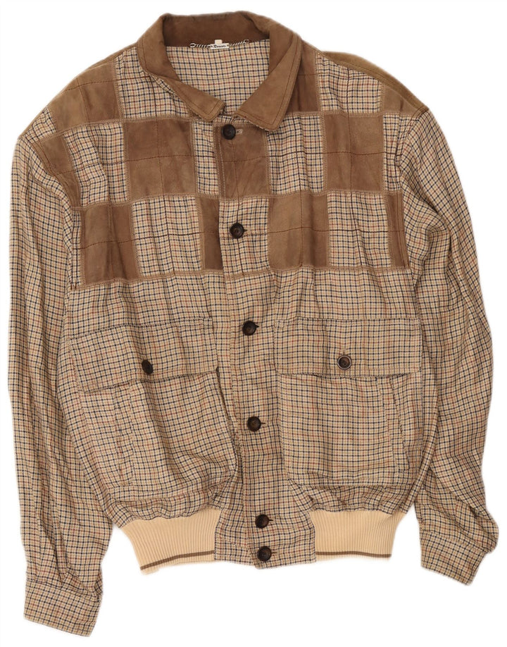 Breco's Herren Bomberjacke IT 52 XL Braune Hahnentritt-Baumwolle