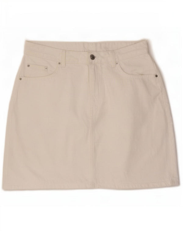 Marks & Spencer Damen Mini-Jeansrock UK 14 Large W32 Weiße Baumwolle