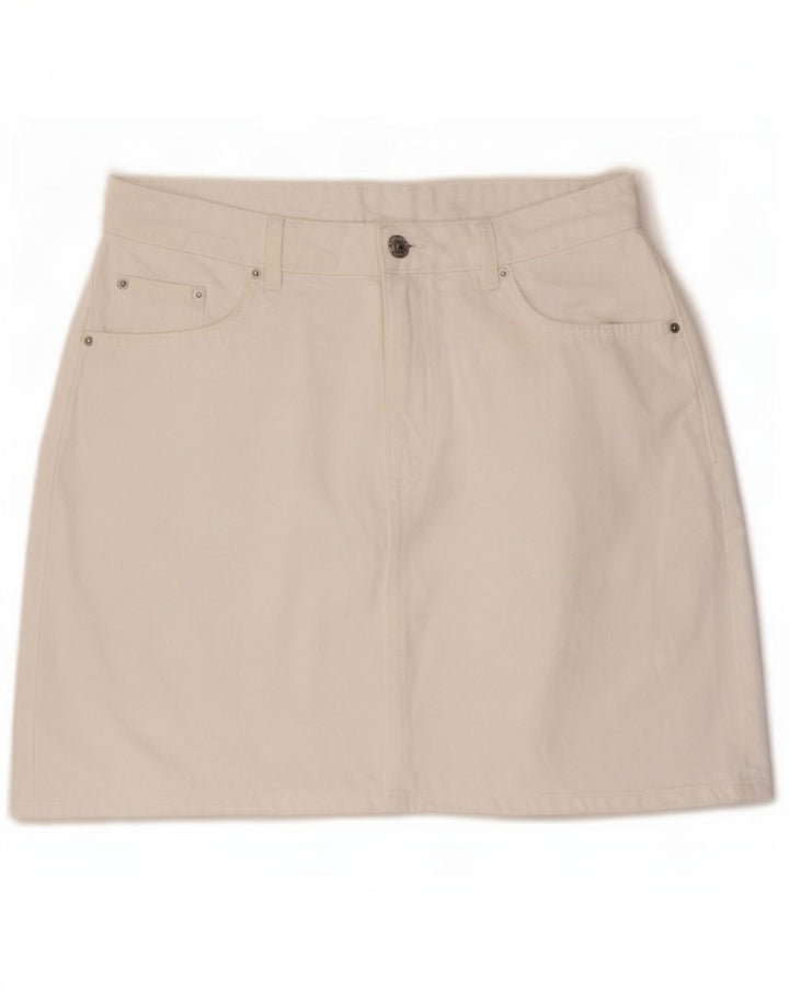 Marks & Spencer Damen Mini-Jeansrock UK 14 Large W32 Weiße Baumwolle
