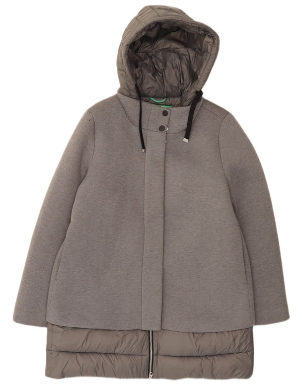 United Colors of Benetton Wattierter Damenmantel mit Kapuze, UK 12, Mittelgrau, Modal