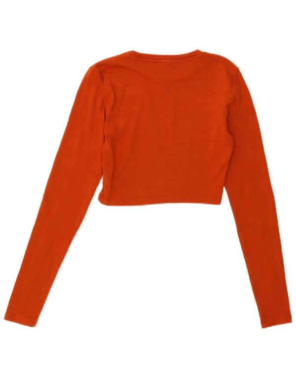 Zara Damen Crop Top Langarm UK 12 Mittelbraune Baumwolle