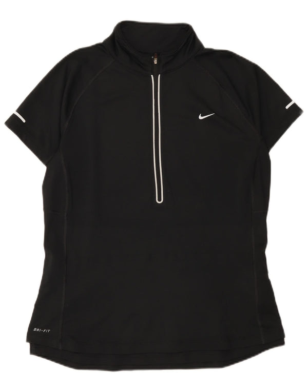 Nike Damen Dri Fit Zip Neck T-Shirt Top UK 14 Large Schwarz Polyester