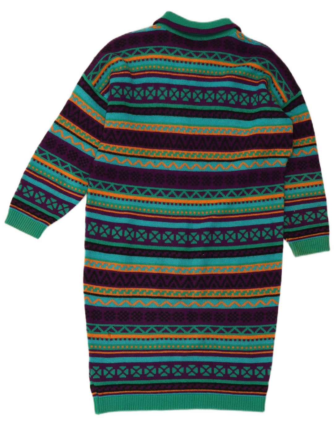 STEFANEL Damen Strick-Langarm-Polokleid UK 14 Mittelgrün Geometrisch