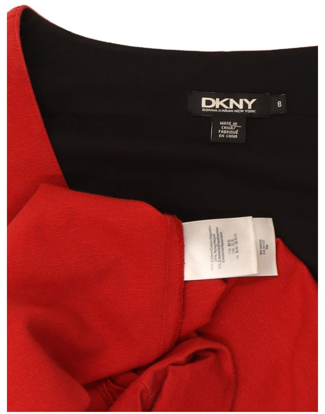 DKNY Womens Sleeveless Sheath Dress US 8 Medium Red Colourblock Cotton