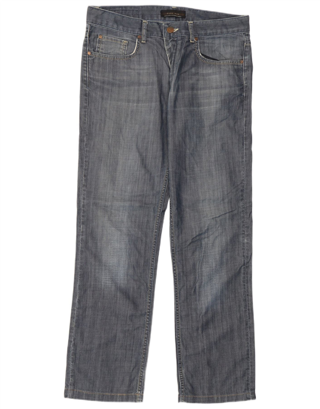 Zara Herren Straight Jeans EU 42 Large W32 L30 Blaue Baumwolle